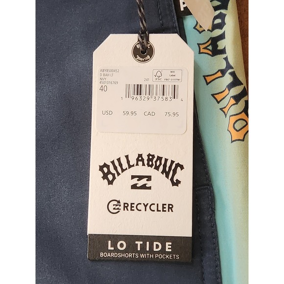Billabong D Bah Lo Tide Board Shorts Men's Size 40‎ Recycler Swim Trunks Beach - Picture 7 of 14